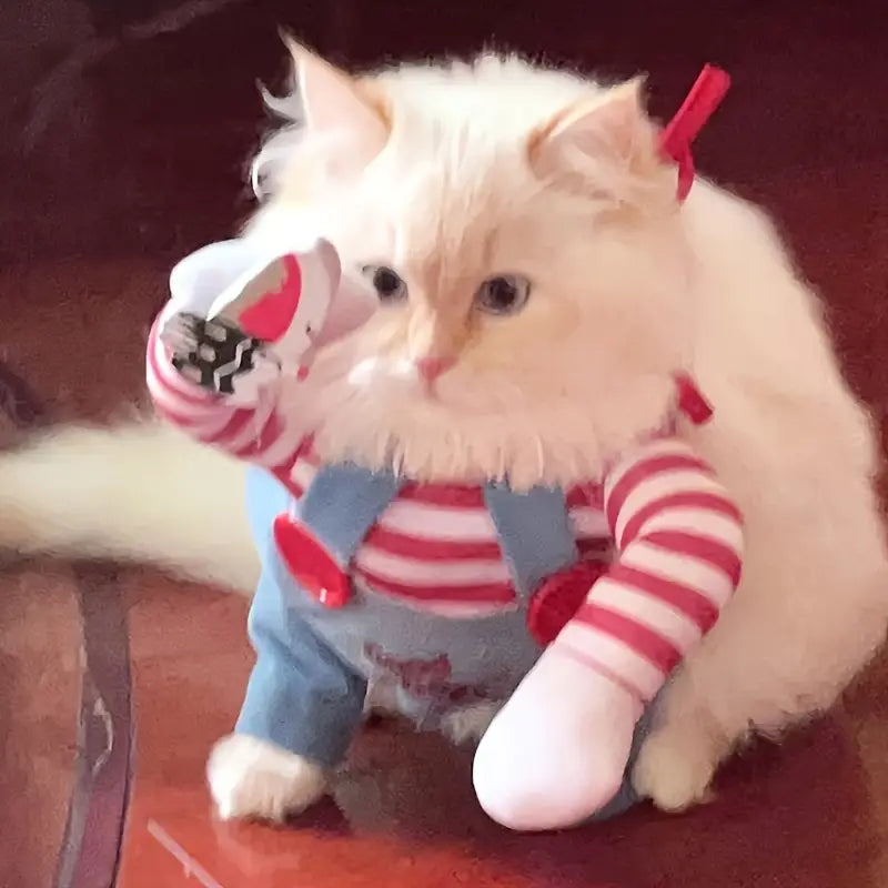 Unisex Funny Pet Costume with Knife Prop - Winter Warm Polyester Outfit for Medium Dogs & Cats,