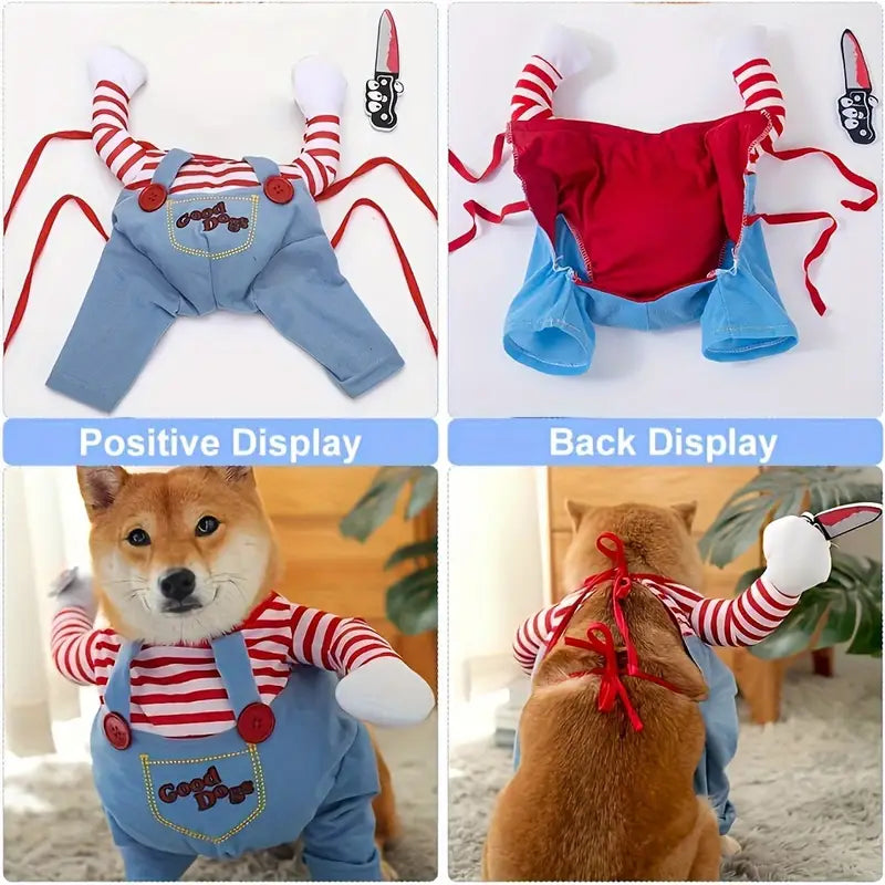 Unisex Funny Pet Costume with Knife Prop - Winter Warm Polyester Outfit for Medium Dogs & Cats,