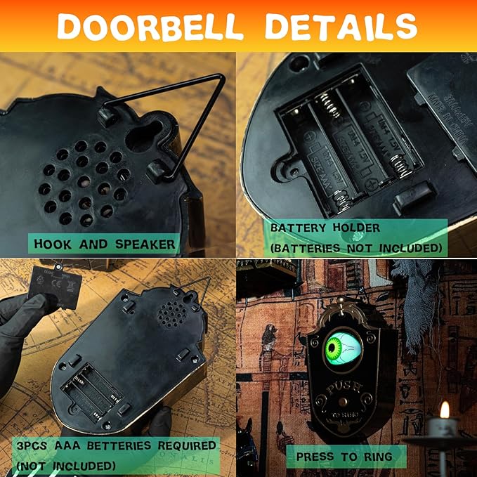 Halloween Haunted Eyeball Doorbell,  Halloween Decoration with Spooky Sounds & Lightup Eye, Trick or Treat for Halloween House Decor